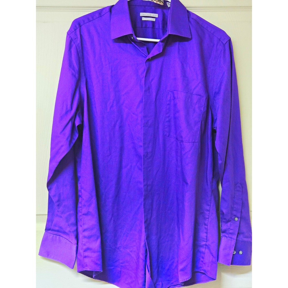 Van Heusen Lux Sateen Non-Iron Athletic Fit Purple Dress Shirt 15.5 32/33